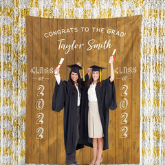 Lofaris Personalized Rustic Wood Fabric Graduation Backdrop