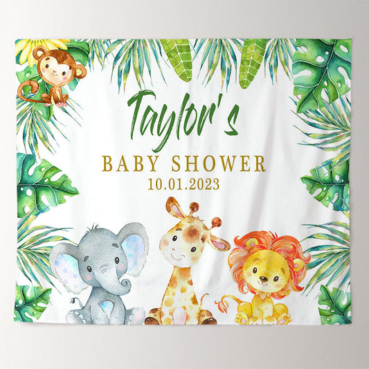 Lofaris Personalized Safari Animal Baby Shower Backdrop Banner