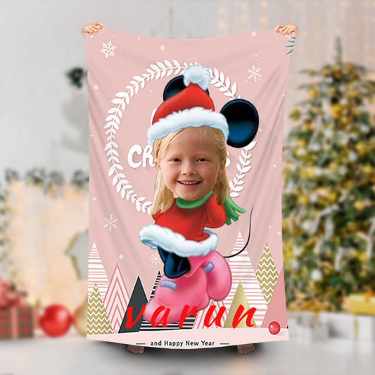 Lofaris Personalized Santa Minnie Girl Beach Towel With Face