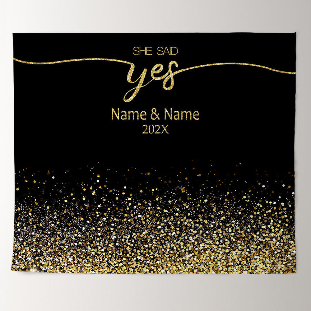 Lofaris Personalized She Said Yes Black Backdrop Decor Banner