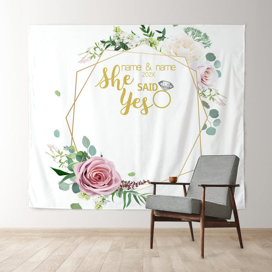 Lofaris Personalized She Said Yes Photo Wedding Backdrop
