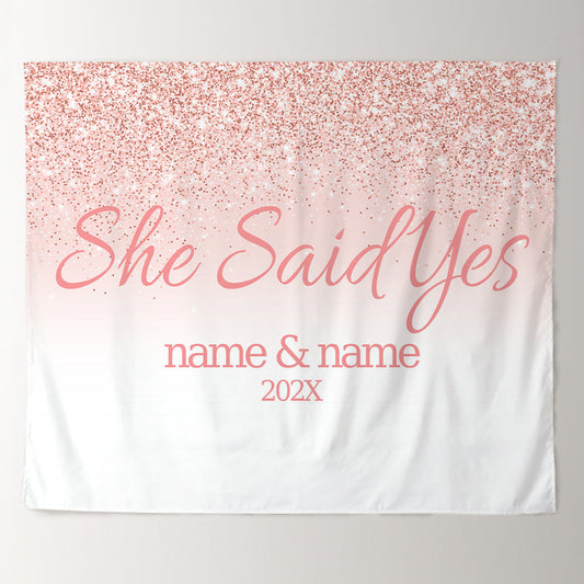 Lofaris Personalized She Said Yes Pink Wedding Backdrop