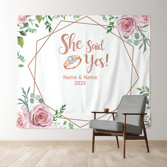 Lofaris Personalized She Said Yes Wedding Backdrop Banner