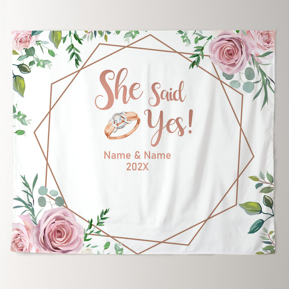 Lofaris Personalized She Said Yes Wedding Backdrop Banner