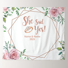 Lofaris Personalized She Said Yes Wedding Backdrop Banner