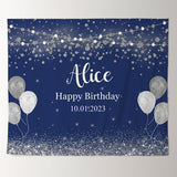 Load image into Gallery viewer, Lofaris Personalized Shiny Silver Balloon Blue Backdrops for Birthday Party