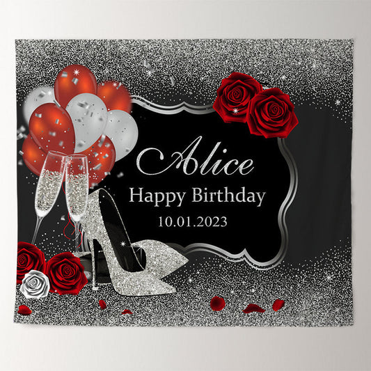 Lofaris Personalized Silver High Heels Balloon Party Backdrop