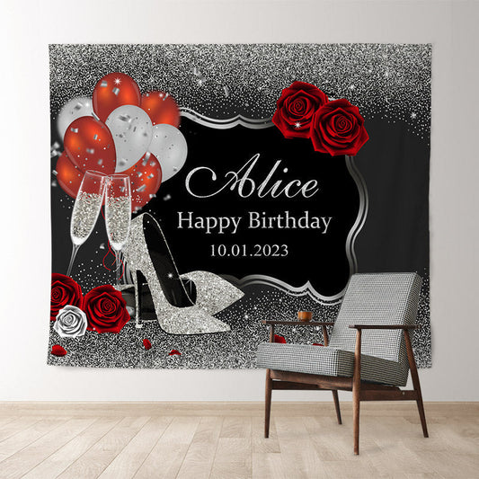 Lofaris Personalized Silver High Heels Balloon Party Backdrop