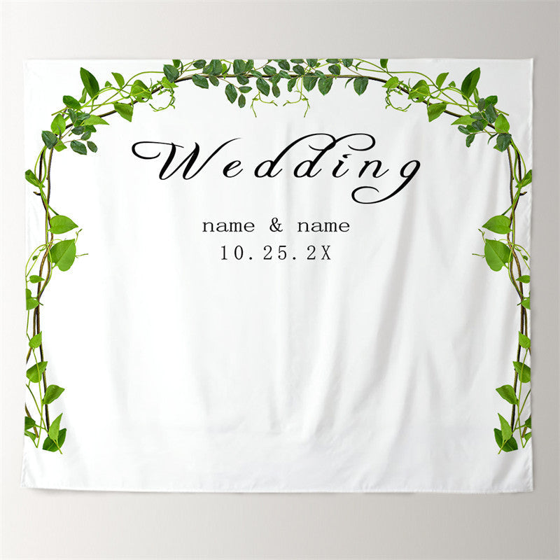 Lofaris Personalized Simple Green Leaf Wedding Backdrop Banner