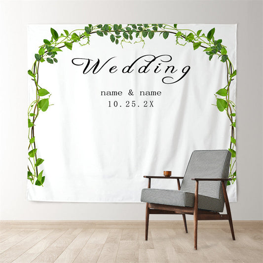 Lofaris Personalized Simple Green Leaf Wedding Backdrop Banner