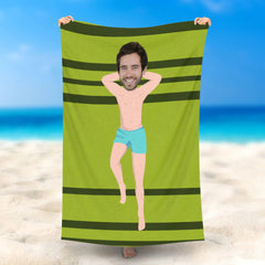 Lofaris Personalized Slip Man Green Beach Towel With Photo
