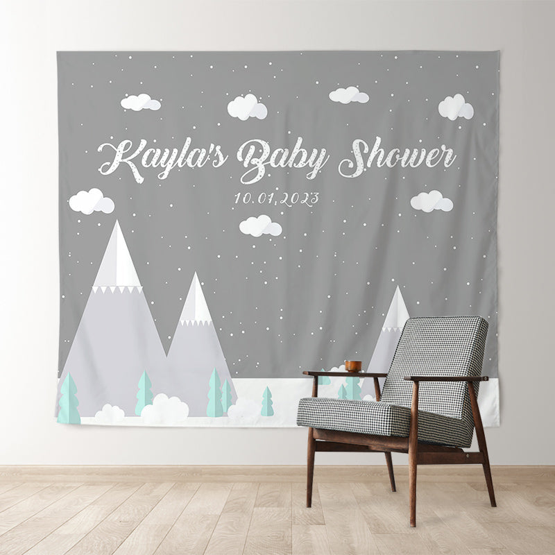 Lofaris Personalized Snow Mountain Baby Shower Backdrop