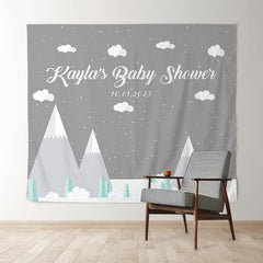 Lofaris Personalized Snow Mountain Baby Shower Backdrop
