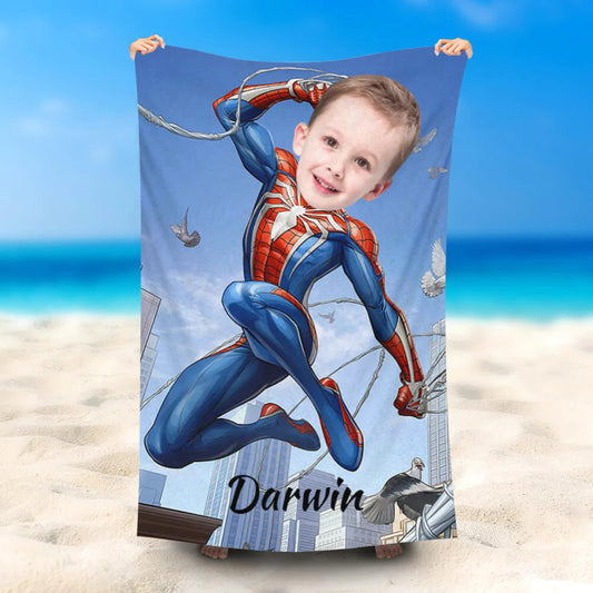 Lofaris Personalized Spiderman Silk Sky Pigeon Beach Towel