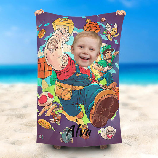 Lofaris Personalized Strong Mario Run Elements Beach Towel