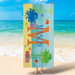 Lofaris Personalized Summer Ocean Animals Name Beach Towel