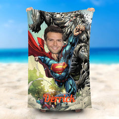 Lofaris Personalized Superman Fighting Monster Beach Towel