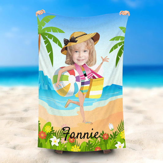 Lofaris Personalized Swimming Girl Ball Travel Beach Towel