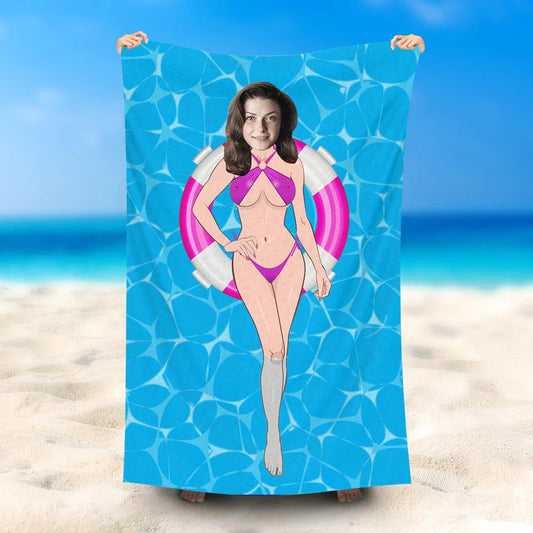 Lofaris Personalized Swimming Ring Purple Bikini Girl Beach Towel