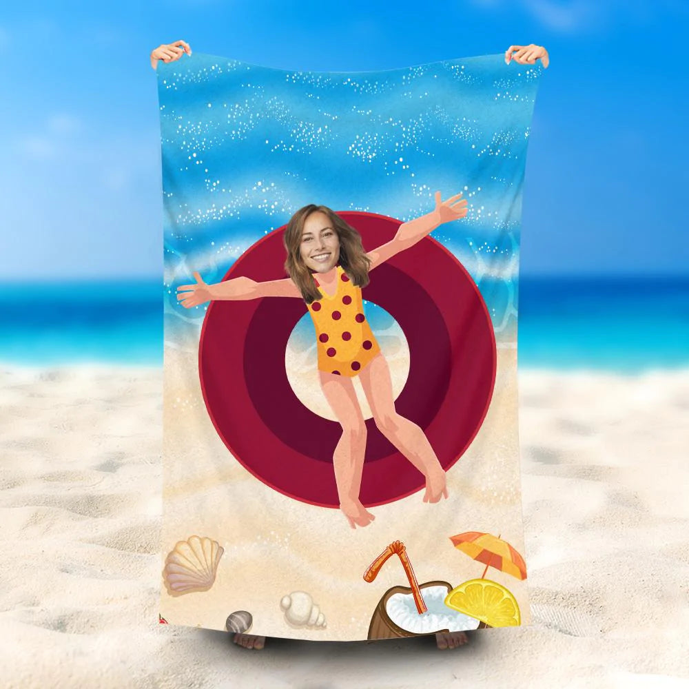Lofaris Personalized Swimming Ring Woman Beach Towel With Face