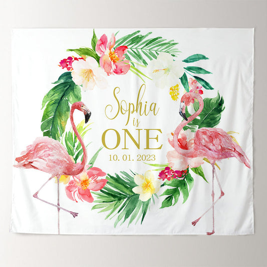 Lofaris Personalized Tropical Flamingo Birthday Party Backdrop