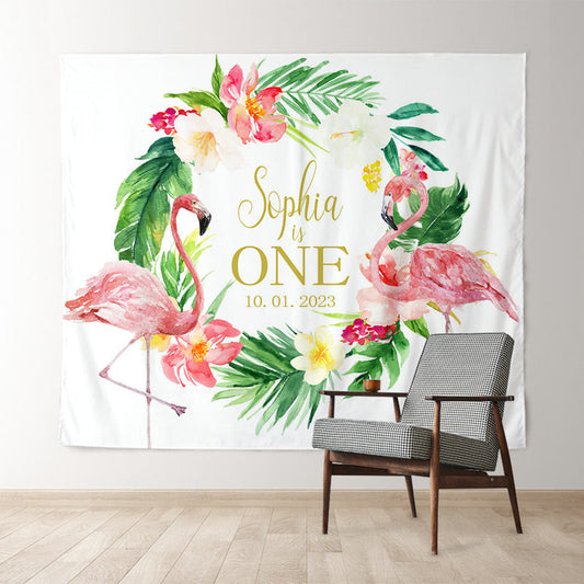 Lofaris Personalized Tropical Flamingo Birthday Party Backdrop