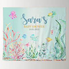 Lofaris Personalized Under the Sea Baby Shower Backdrop Banner