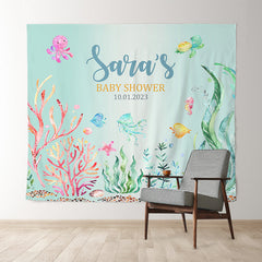 Lofaris Personalized Under the Sea Baby Shower Backdrop Banner