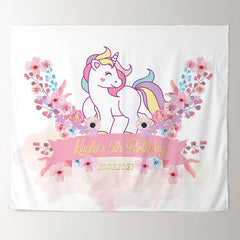 Lofaris Personalized Unicorn And Flower Birthday Backdrop Banner