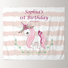 Lofaris Personalized Unicorn And Stripe Birthday Backdrop Decor