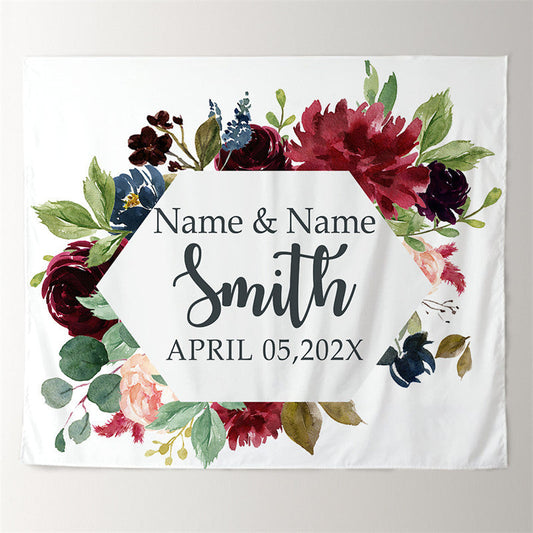 Lofaris Personalized Watercolor Floral Name Photo Wedding Backdrop