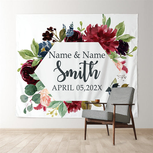 Lofaris Personalized Watercolor Floral Name Photo Wedding Backdrop