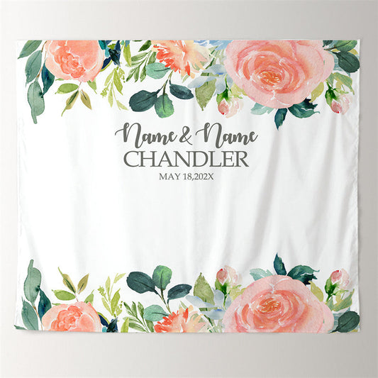 Lofaris Personalized Watercolor Floral Teal Coral Wedding Backdrop