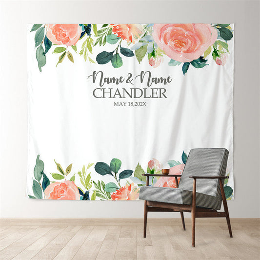 Lofaris Personalized Watercolor Floral Teal Coral Wedding Backdrop