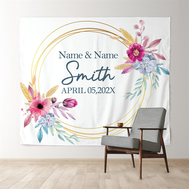 Lofaris Personalized Watercolor Floral Wedding Backdrop Banner