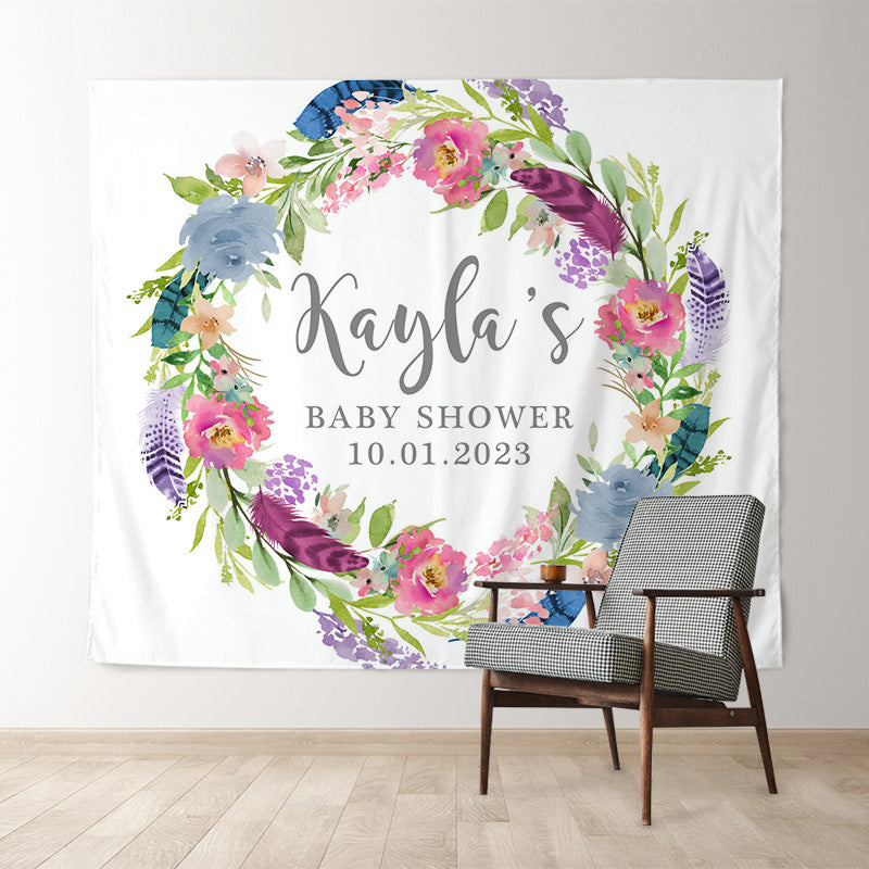 Lofaris Personalized Watercolor Flowers Baby Shower Backdrop Photography