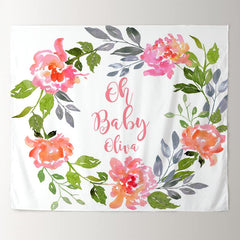 Lofaris Personalized Watercolor Flowers Oh Baby Shower Backdrop