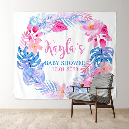 Lofaris Personalized Watercolor Tropical Flowers Baby Shower Backdrop
