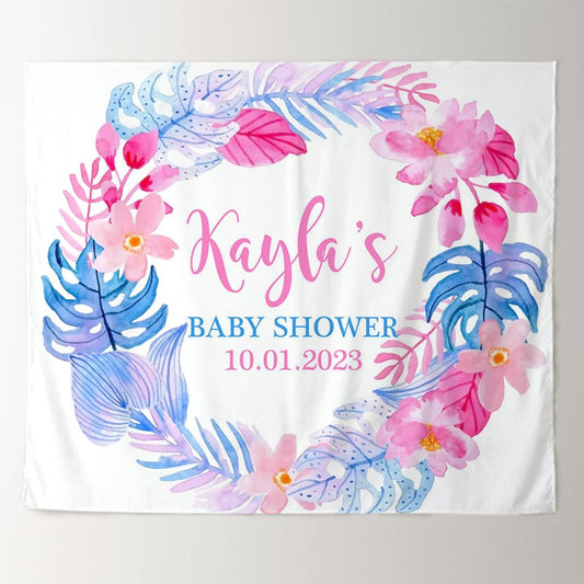 Lofaris Personalized Watercolor Tropical Flowers Baby Shower Backdrop