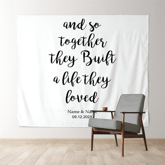 Lofaris Personalized White Built Life They Loved Wedding Backdrop