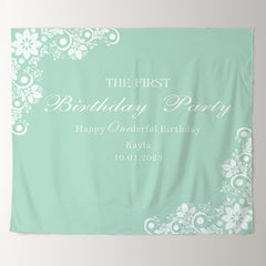 Lofaris Personalized White Flower Green Birthday Backdrop Banner