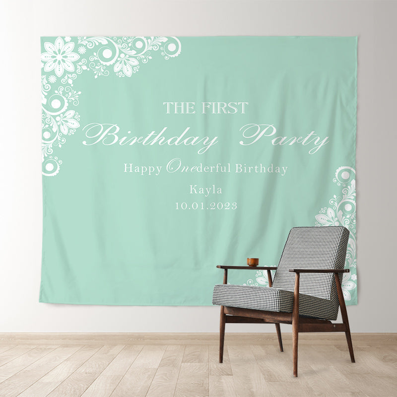 Lofaris Personalized White Flower Green Birthday Backdrop Banner