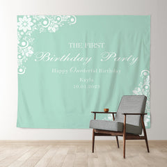Lofaris Personalized White Flower Green Birthday Backdrop Banner