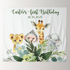 Lofaris Personalized Wild One Safari Birthday Backdrop Banner