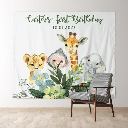 Lofaris Personalized Wild One Safari Birthday Backdrop Banner