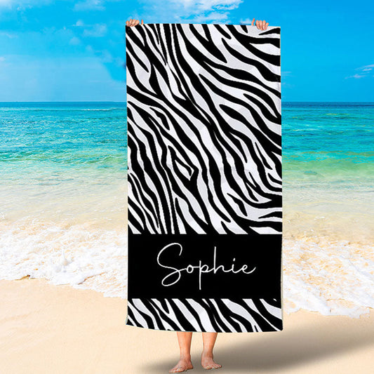 Lofaris Personalized Zebra Stripes And Name Summer Beach Towel