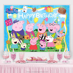 Lofaris Pig Family Celebration Blue Sky Birthday Backdrop