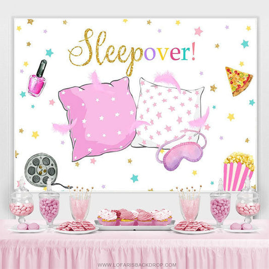 Lofaris Pillow Fight Sleepover Party Girls Birthday Backdrop