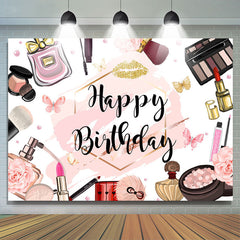 Lofaris Pink Abstract Cosmetic Pattern Happy Birthday Backdrop