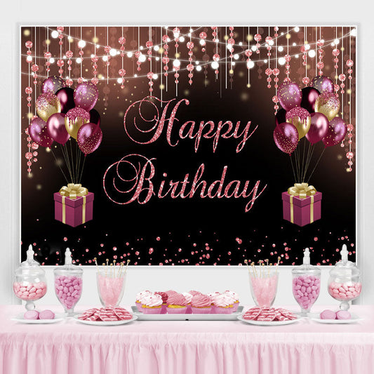 Lofaris Pink And Black Ballon Glitter Bokeh Birthday Backdrop